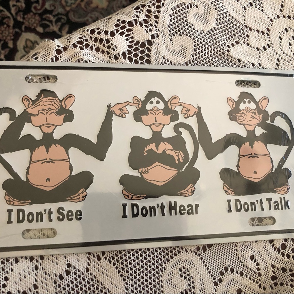 Three Wise Monkeys Vehicle Licence Plate Tag